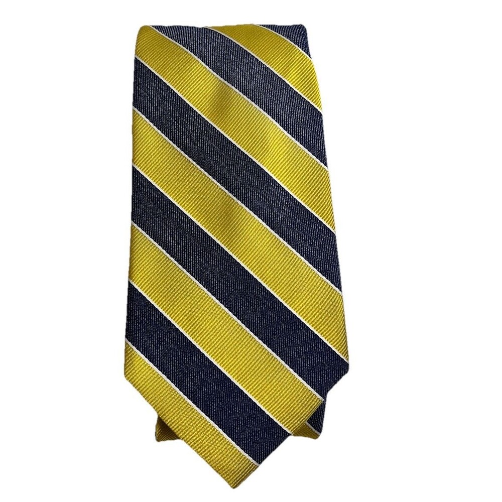 Tommy Hilfiger Men's Neck Tie Yellow & Blue Striped Silk & Cotton 3”X 59” NWT